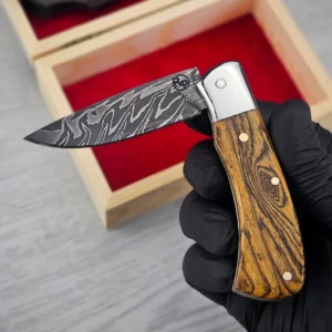 Navaja en Acero de Damasco Patrón Pluma