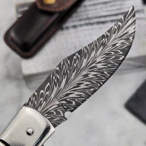 Navaja en Acero de Damasco Patrón Pluma
