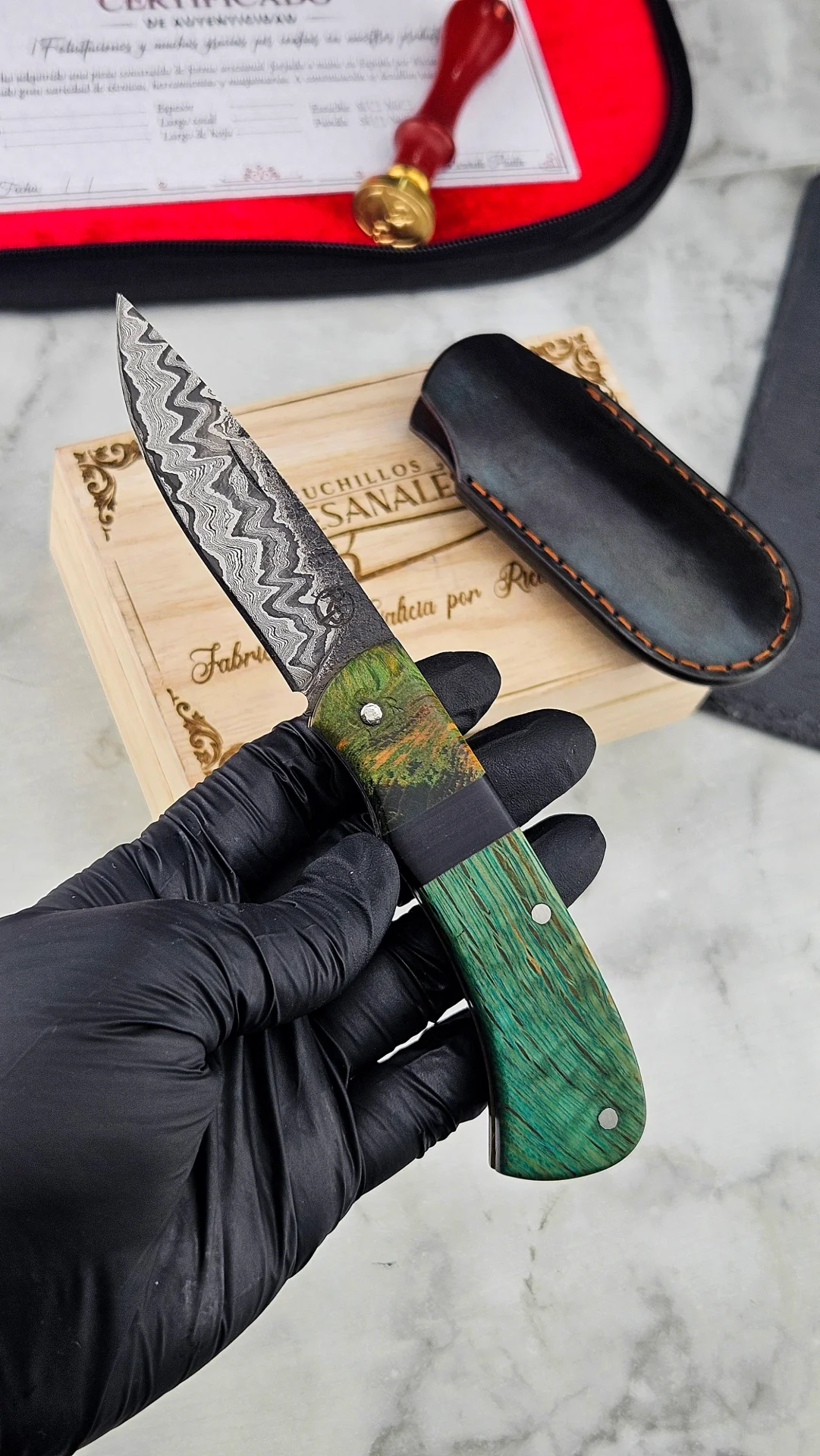 Navaja en Acero de Damasco Patrón Aleatorio - Imagen 2