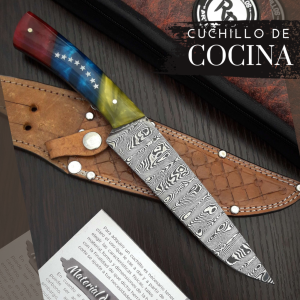 Cuchillo de Cocina en Acero de Damasco Patrón Aleatorio