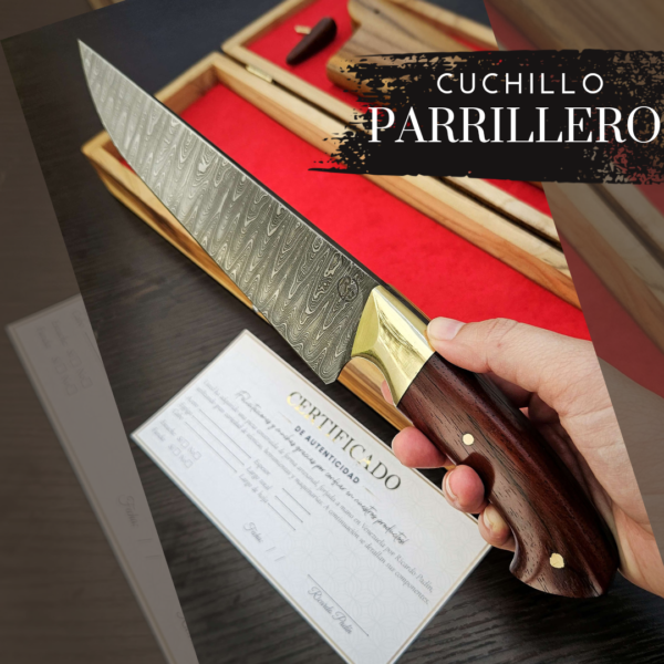 Cuchillo Parrillero en Acero de Damasco Patrón Escalera