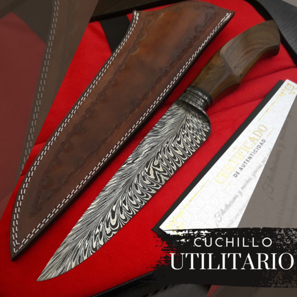 Cuchillo Utilitario en Acero de Damasco Patrón Pluma