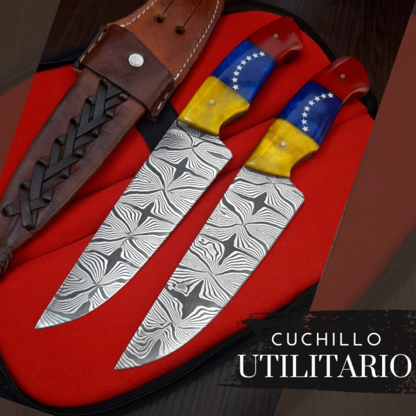 Cuchillo Utilitario en Acero de Damasco Patrón Mosaico