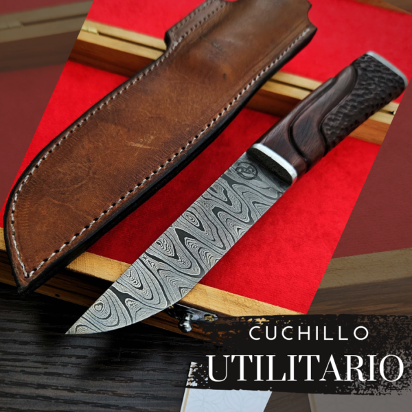 Cuchillo Utilitario en Acero de Damasco Patrón Escalera