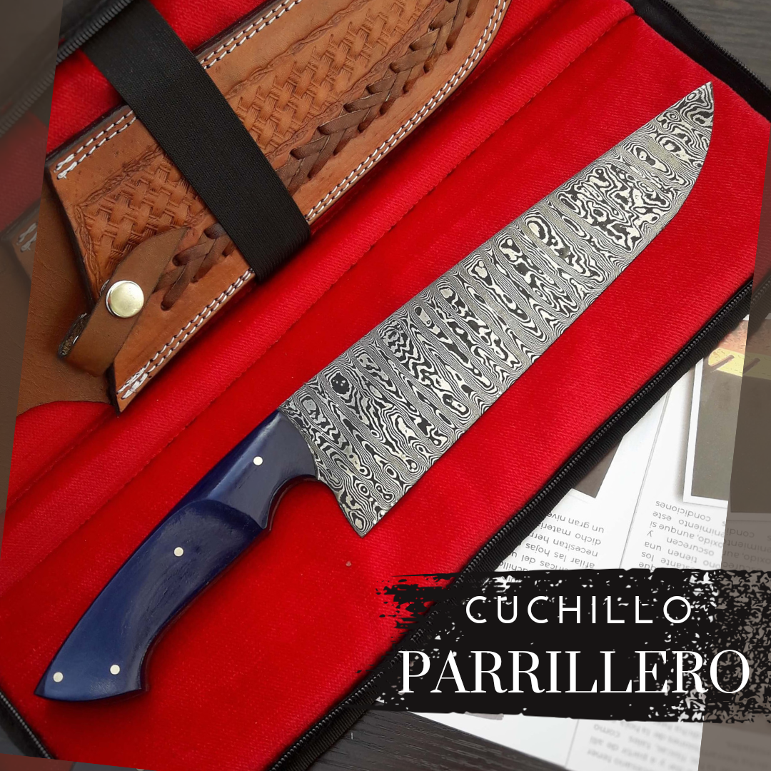 Cuchillo Parrillero En Acero De Damasco Patrón Aleatorio Cuchillos Artesanales Rp 8417